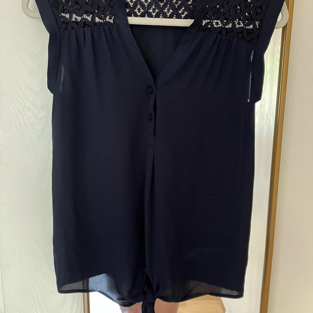 Navy Sleeveless Lace Detail Top